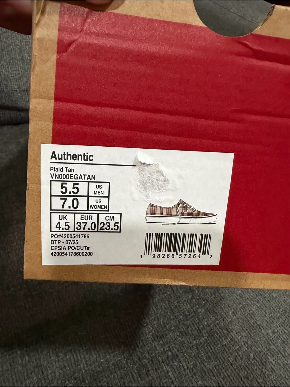 VANS AUTHENTIC Plaid Tan LOW TOP SNEAKER NIB VN000EGATAN Men’s 5.5 Womens 7